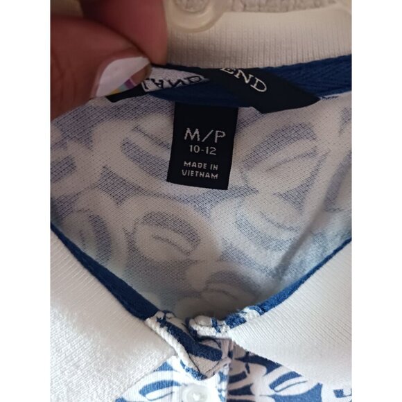 Lands End Womens Collared Casual Polo Shirt Blue/White Hats Print Size PMedium - Picture 4 of 10